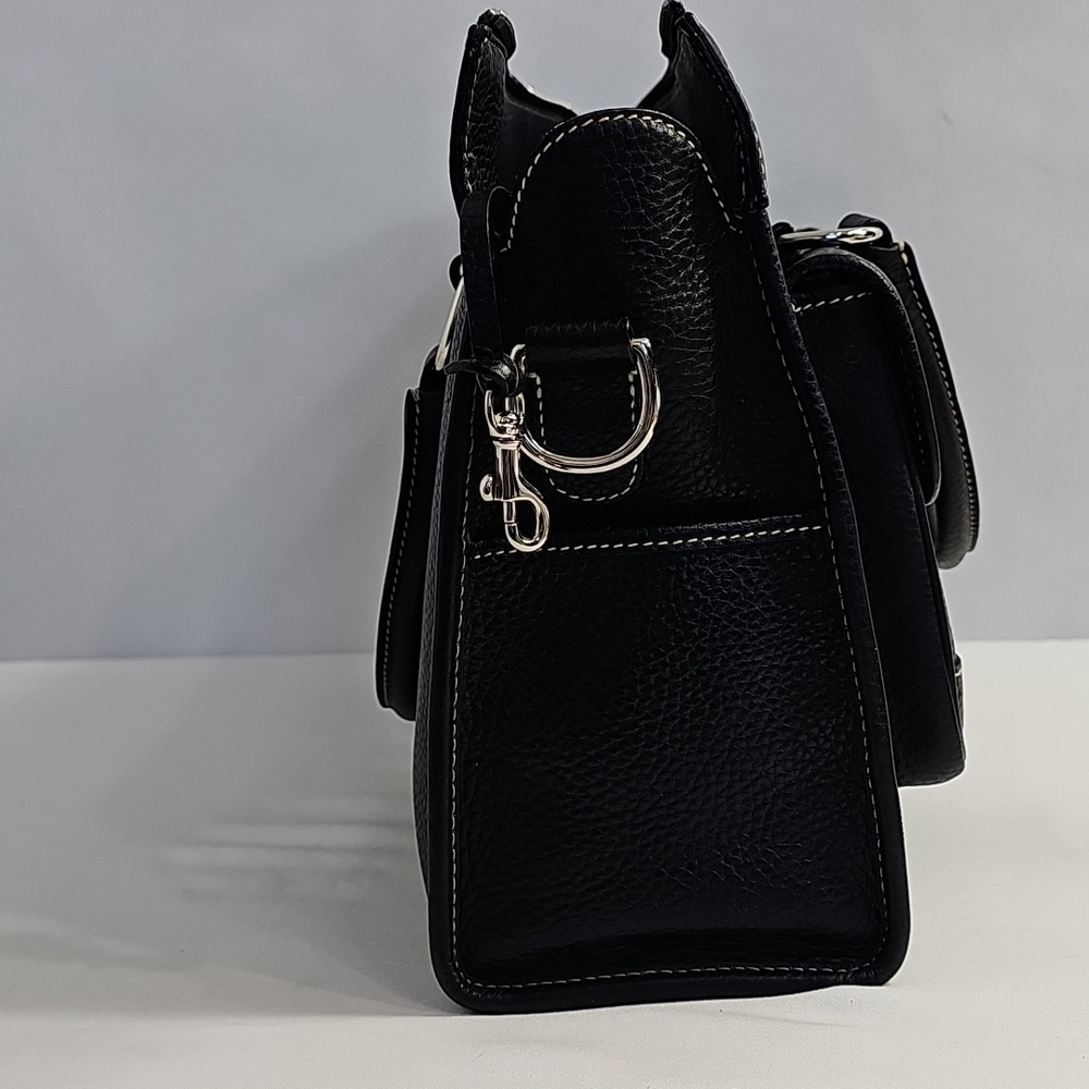 DOONEY & BOURKE Black Leather Double Pocket Tote Satchel Shoulder & Coin‎ Bag - Picture 8 of 16